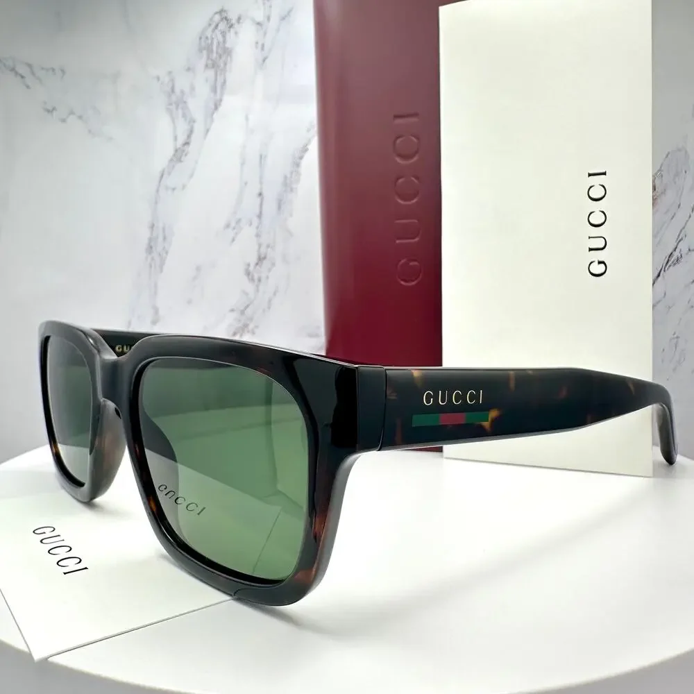 New GUCCI Sunglasses Brown Gold Red Green Web 55-20-145 mm Mens Square Gucci - Picture 2 of 16